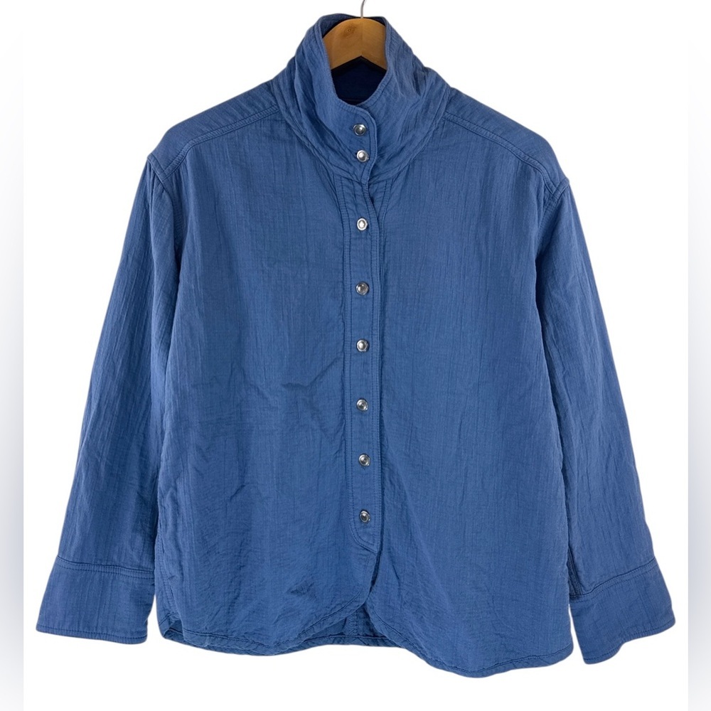 Free People We The Free Buddy Double Cloth Shirt Blue XS Cotton Relaxed Fit - Picture 2 of 8